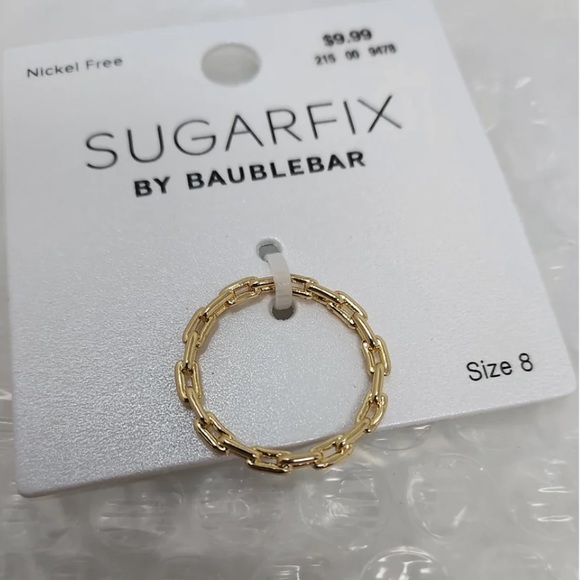 NWT BaubleBar Sugarfix Gold Link Chain Ring - Size 8 - Gold - Picture 4 of 8